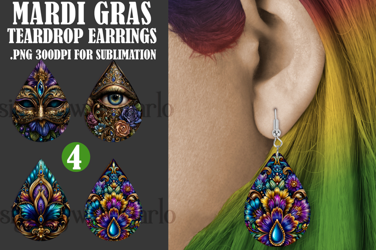 Mardi Gras Teardrop Earrings, Carnival Earring Designs, s3
