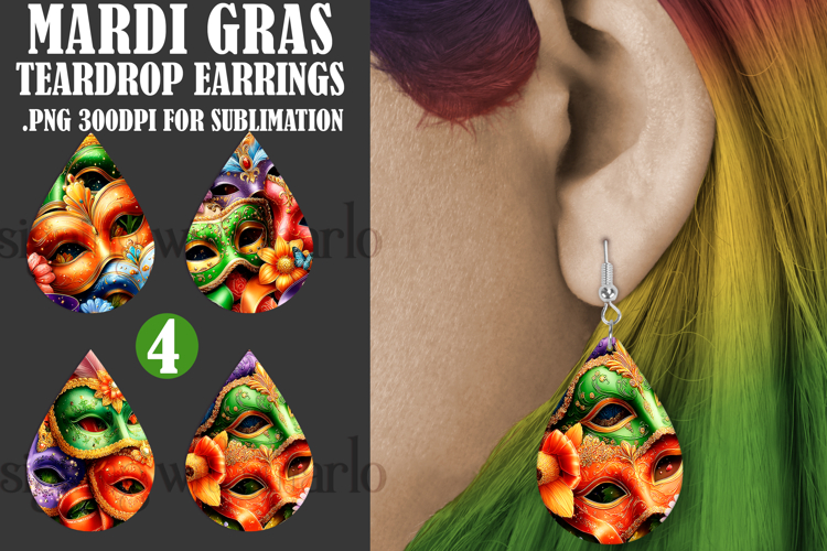 Mardi Gras Teardrop Earrings, Carnival Earring Designs, s30