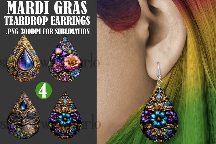 Mardi Gras Teardrop Earrings, Carnival Earring Designs, s4