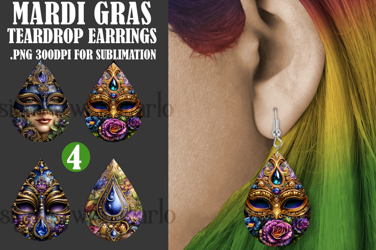 Mardi Gras Teardrop Earrings, Carnival Earring Designs, s5