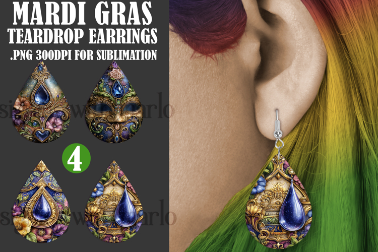 Mardi Gras Teardrop Earrings, Carnival Earring Designs, s6