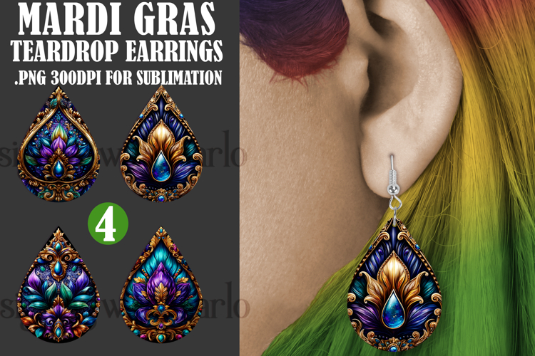 Mardi Gras Teardrop Earrings, Carnival Earring Designs, s9