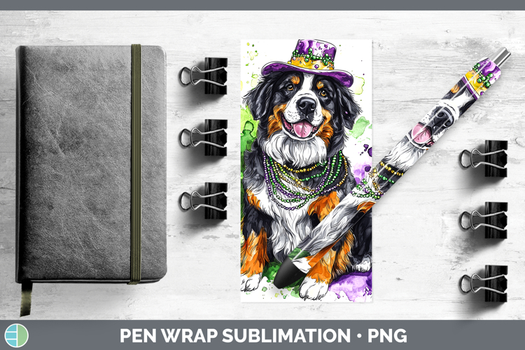 Mardi Gras Splash Dogs Bernese Mountain Dog Pen Wrap Sublima