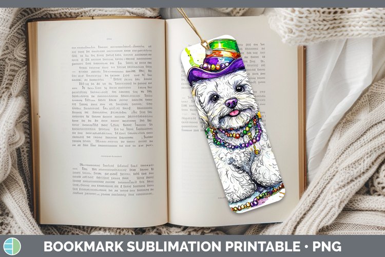 Mardi Gras Splash Dogs Bichon Frise Bookmark Sublimation Pri