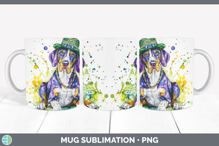 Mardi Gras Splash Dogs Bluetick Coonhound Mug Wrap Sublimati
