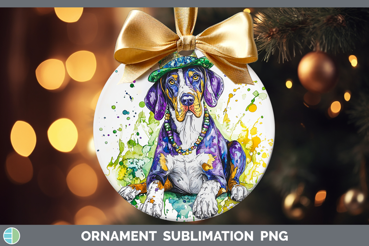 Mardi Gras Splash Dogs Bluetick Coonhound Ornament Sublimati