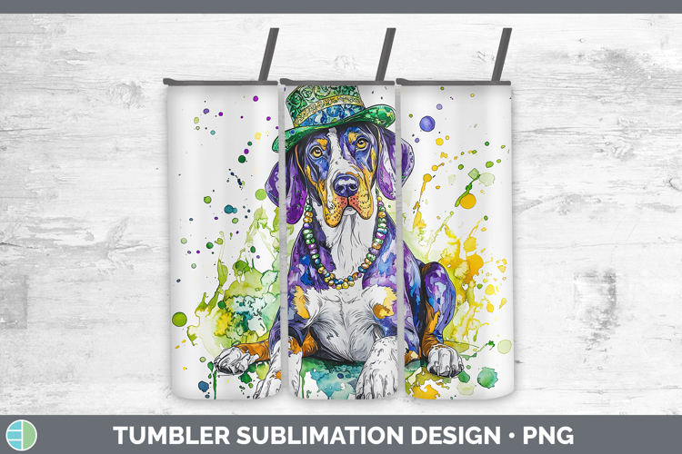 Mardi Gras Splash Dogs Bluetick Coonhound Tumbler Sublimatio