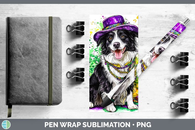 Mardi Gras Splash Dogs Border Collie Pen Wrap Sublimation Pe