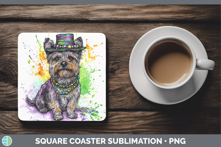 Mardi Gras Splash Dogs Cairn Terrier Square Coaster Sublimat