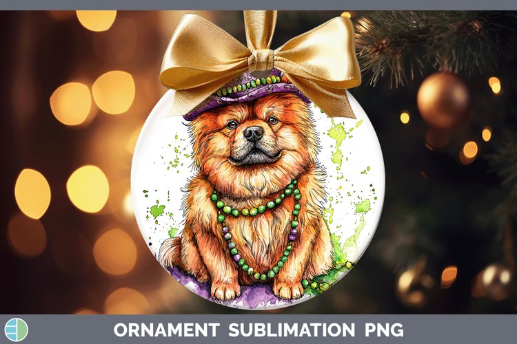 Mardi Gras Splash Dogs Chow Chow Ornament Sublimation Bauble