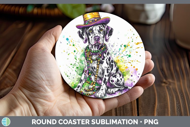 Mardi Gras Splash Dogs Dalmatian Round Coaster Sublimation C