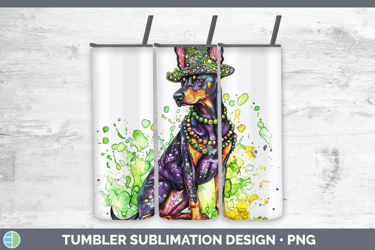 Mardi Gras Splash Dogs Doberman Pinscher Tumbler Sublimation