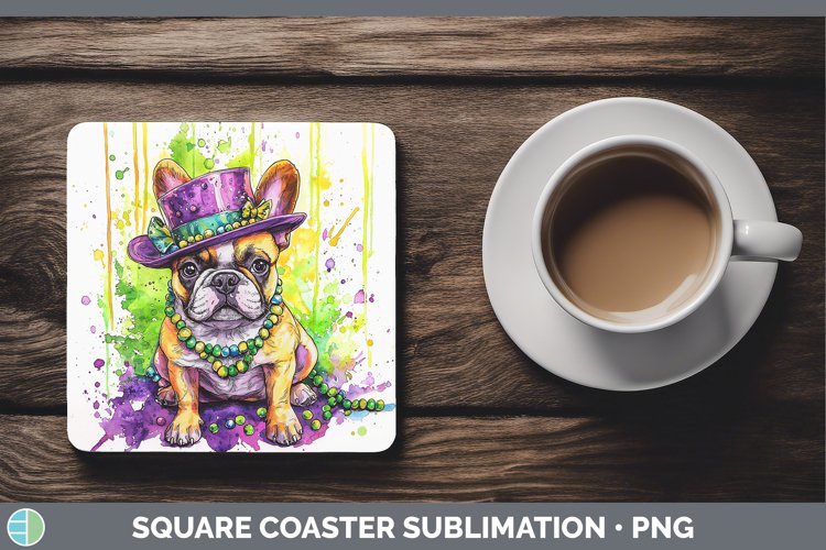 Mardi Gras Splash Dogs French Bulldog Square Coaster Sublima