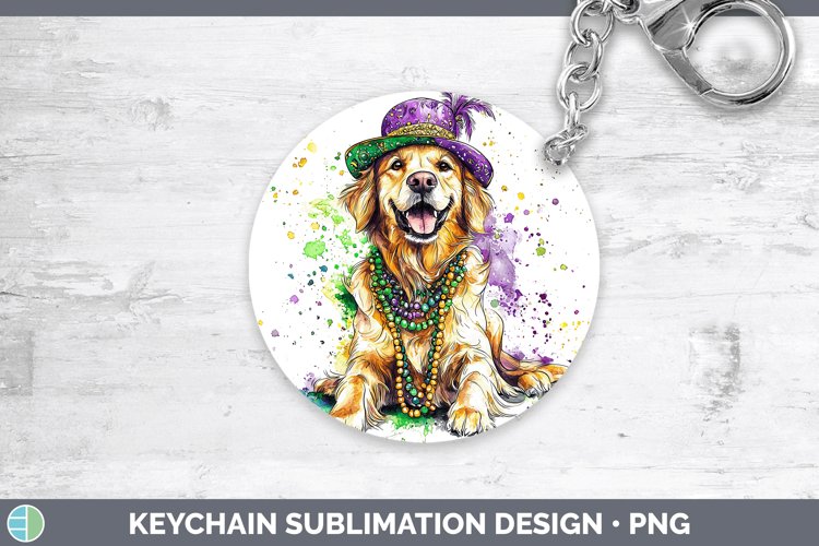 Mardi Gras Splash Dogs Golden Retriever Keychain Sublimation