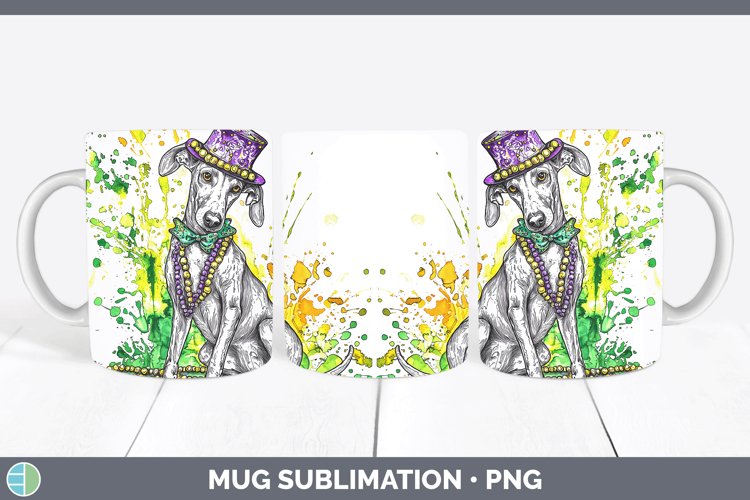 Mardi Gras Splash Dogs Greyhound Mug Wrap Sublimation Coffee