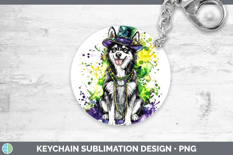 Mardi Gras Splash Dogs Husky Keychain Sublimation Keyring De
