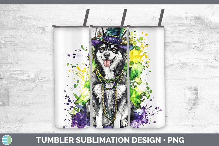Mardi Gras Splash Dogs Husky Tumbler Sublimation 20 oz Skinn