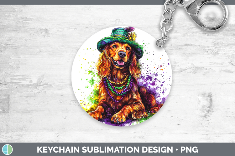 Mardi Gras Splash Dogs Irish Setter Keychain Sublimation Key