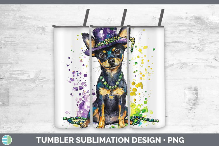 Mardi Gras Splash Dogs Miniature Pinscher Tumbler Sublimatio