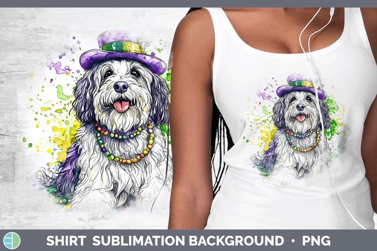 Mardi Gras Splash Dogs Old English Sheepdog Shirt Sublimatio