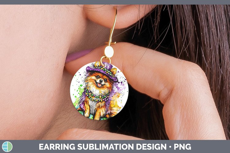 GorgeousMardi Gras Splash Dogs Round Earrings design.