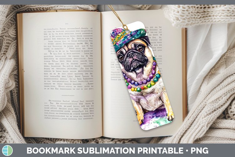 Mardi Gras Splash Dogs Pug Bookmark Sublimation Printable De