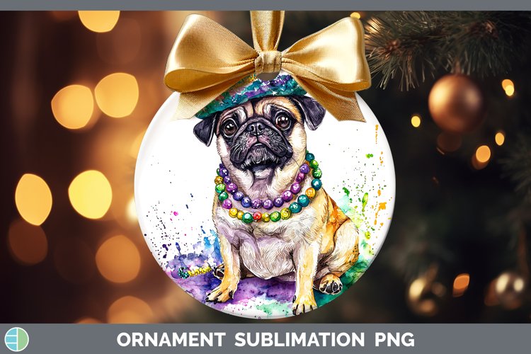 Mardi Gras Splash Dogs Pug Ornament Sublimation Bauble Desig