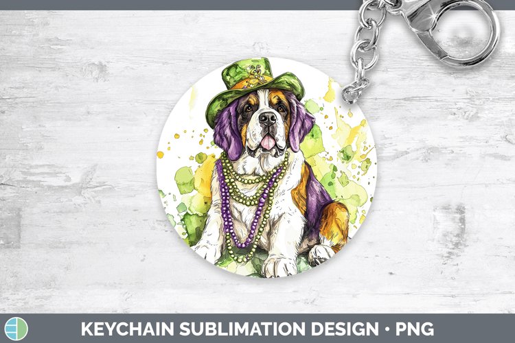 Mardi Gras Splash Dogs Saint Bernard Keychain Sublimation Ke