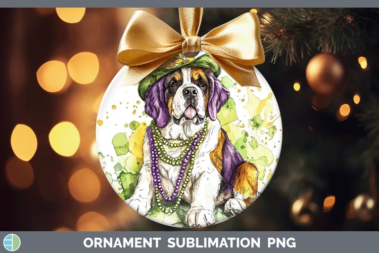 Mardi Gras Splash Dogs Saint Bernard Ornament Sublimation Ba