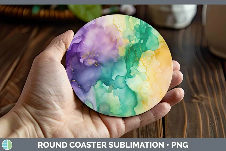 Mardi Gras Watercolor Round Coaster Sublimation Coaster Desi