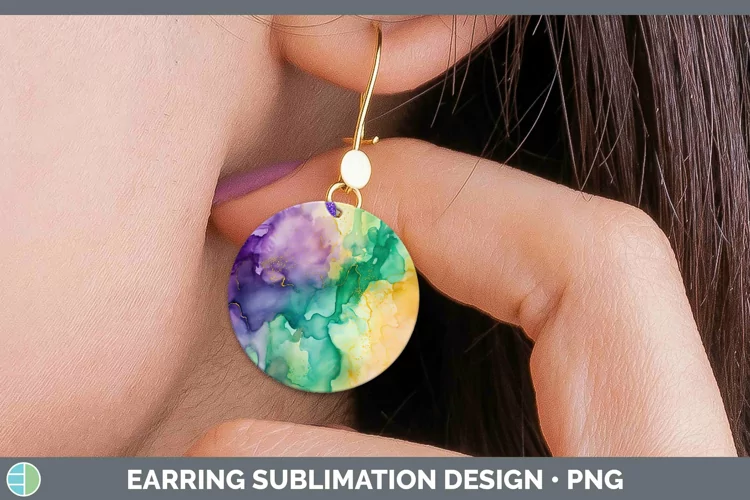 Mardi Gras Watercolor Round Earrings Sublimation Earrings De