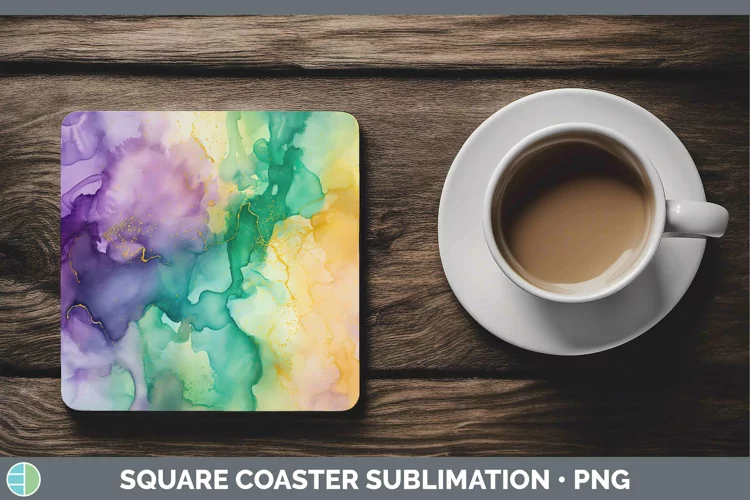Mardi Gras Watercolor Square Coaster Sublimation Coaster Des