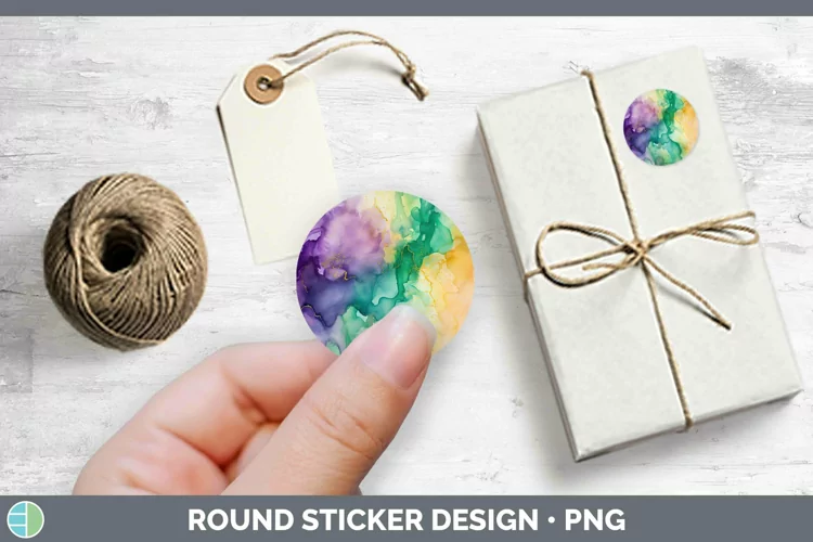 Mardi Gras Watercolor Stickers | Round Labels Designs