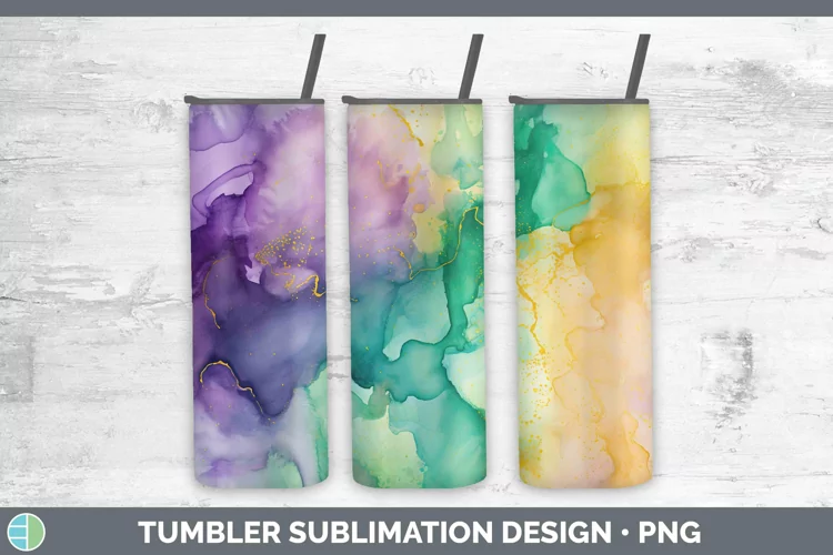 Mardi Gras Watercolor Tumbler Sublimation 20 oz Skinny Tumbl