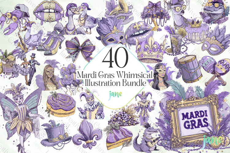 Mardi Gras Whimsical Illustration Bundle