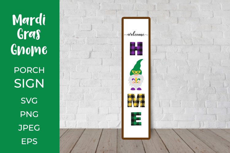 Mardi Gras Gnome Porch Sign. Vertical Front Sign SVG example image 1