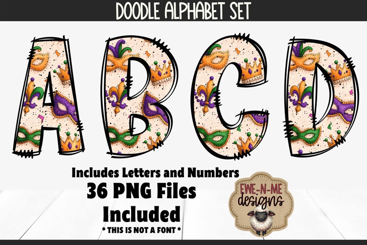 Mardi Gras Doodle Alphabet & Numbers | PNG Files