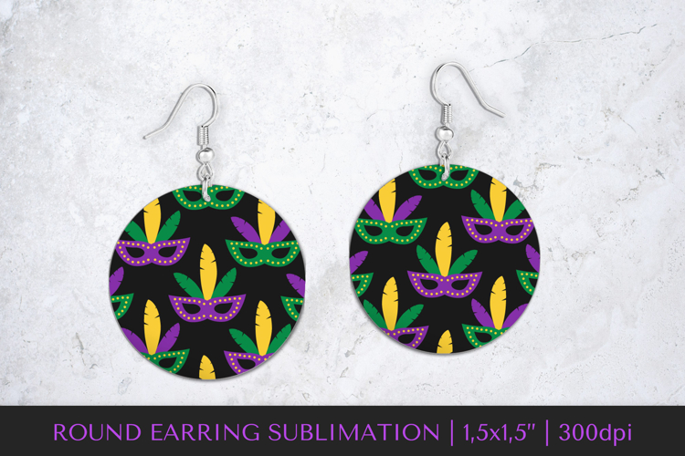 Mardi Gras earring sublimation. Carnival round earrings 012