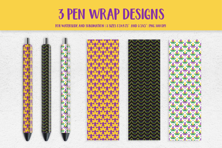 Mardi Gras Pen Wrap Sublimation. Carnival Pen Wrap Set 03