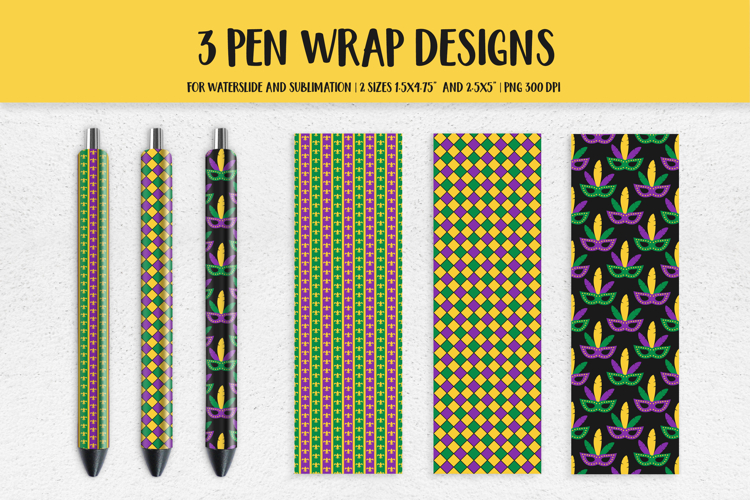 Mardi Gras Pen Wrap Sublimation. Carnival Pen Wrap Set 04