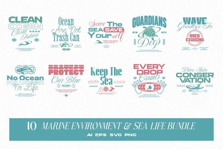 Marine Environment & Sea Life T-shirt Design Bundle example image 1