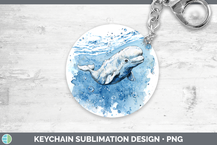Beluga Whale Marine Mammal Sketch Keychain Sublimation Desig
