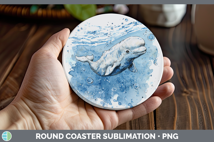 Beluga Whale Marine Mammal Sketch Round Coaster Sublimation