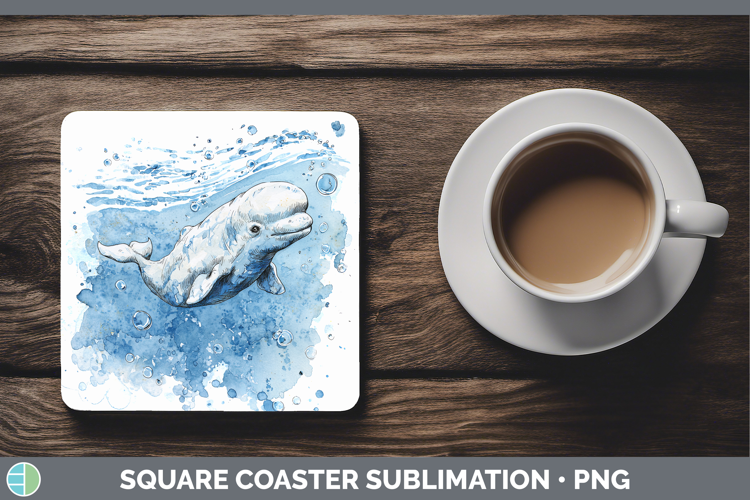 Beluga Whale Marine Mammal Sketch Square Coaster Sublimation