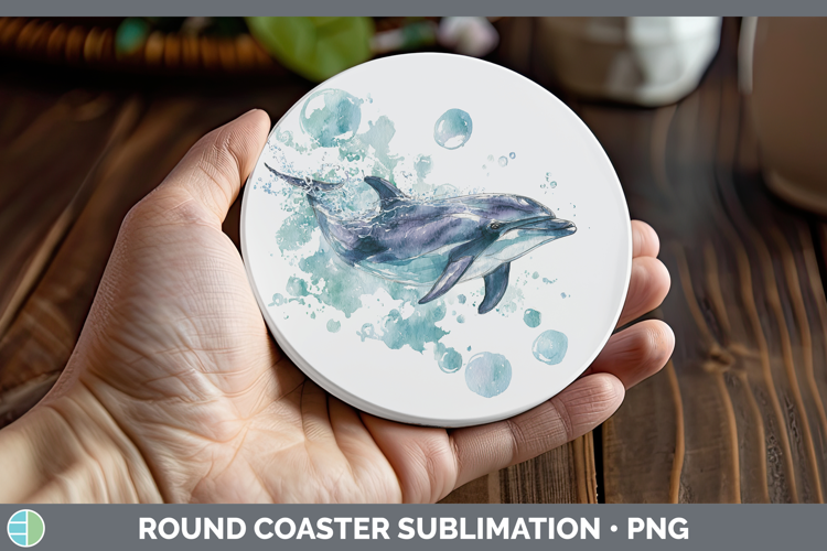 Dolphin Marine Mammal Sketch Round Coaster Sublimation Desig
