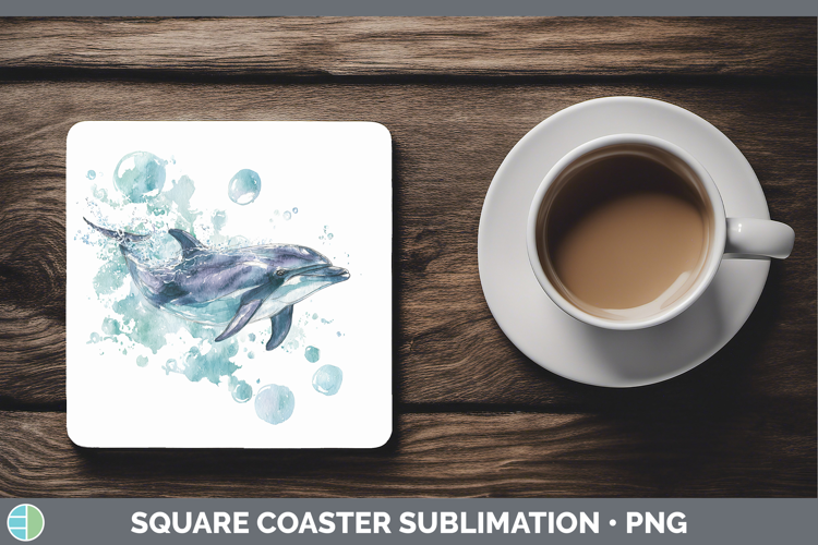 Dolphin Marine Mammal Sketch Square Coaster Sublimation Desi
