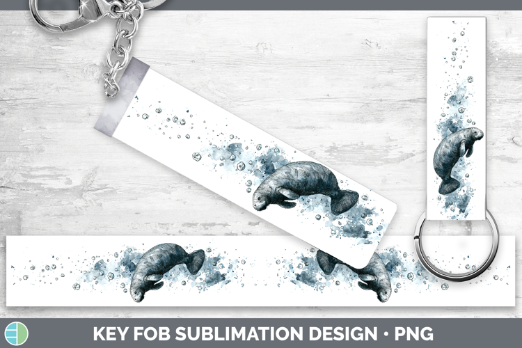 Dugong Marine Mammal Sketch Key Fob Sublimation Design
