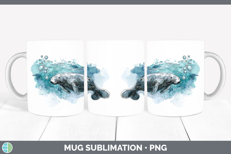 Dugong Marine Mammal Sketch Mug Wrap Sublimation Design