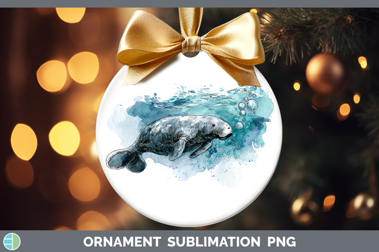 Dugong Marine Mammal Sketch Ornament Sublimation Design