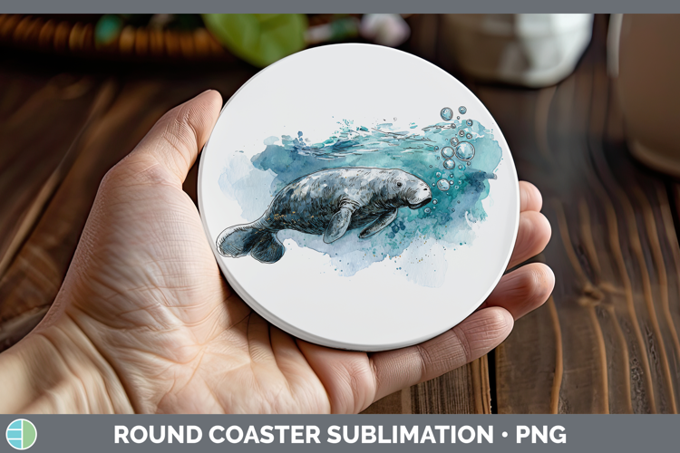 Dugong Marine Mammal Sketch Round Coaster Sublimation Design